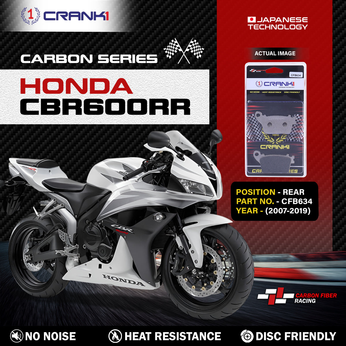 Carbon Brake Pads For Honda CBR600RR (2007-2019) - Rear - CFB634 - 1 Set