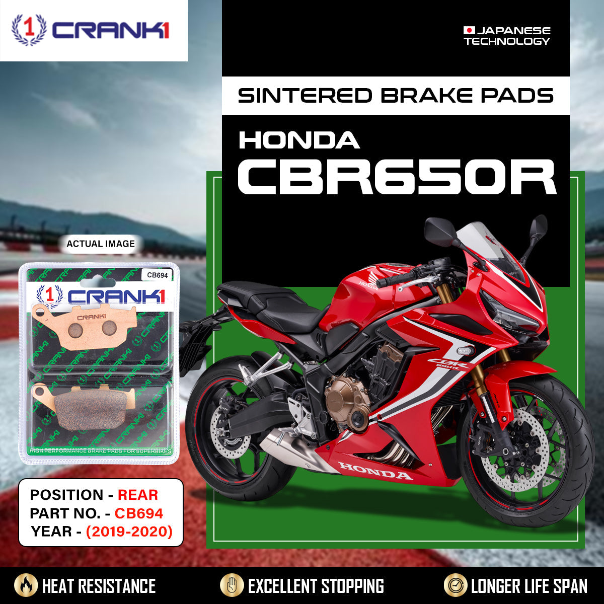 Sintered Brake Pads For Honda CBR650R (2019-2020) - Rear - CB694 - 1 Set