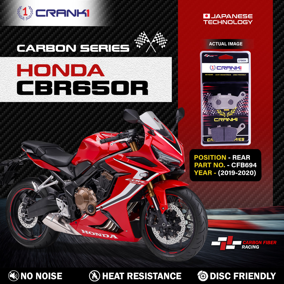 Carbon Brake Pads For Honda CBR650R (2019-2020) - Rear - CFB694 - 1 Set