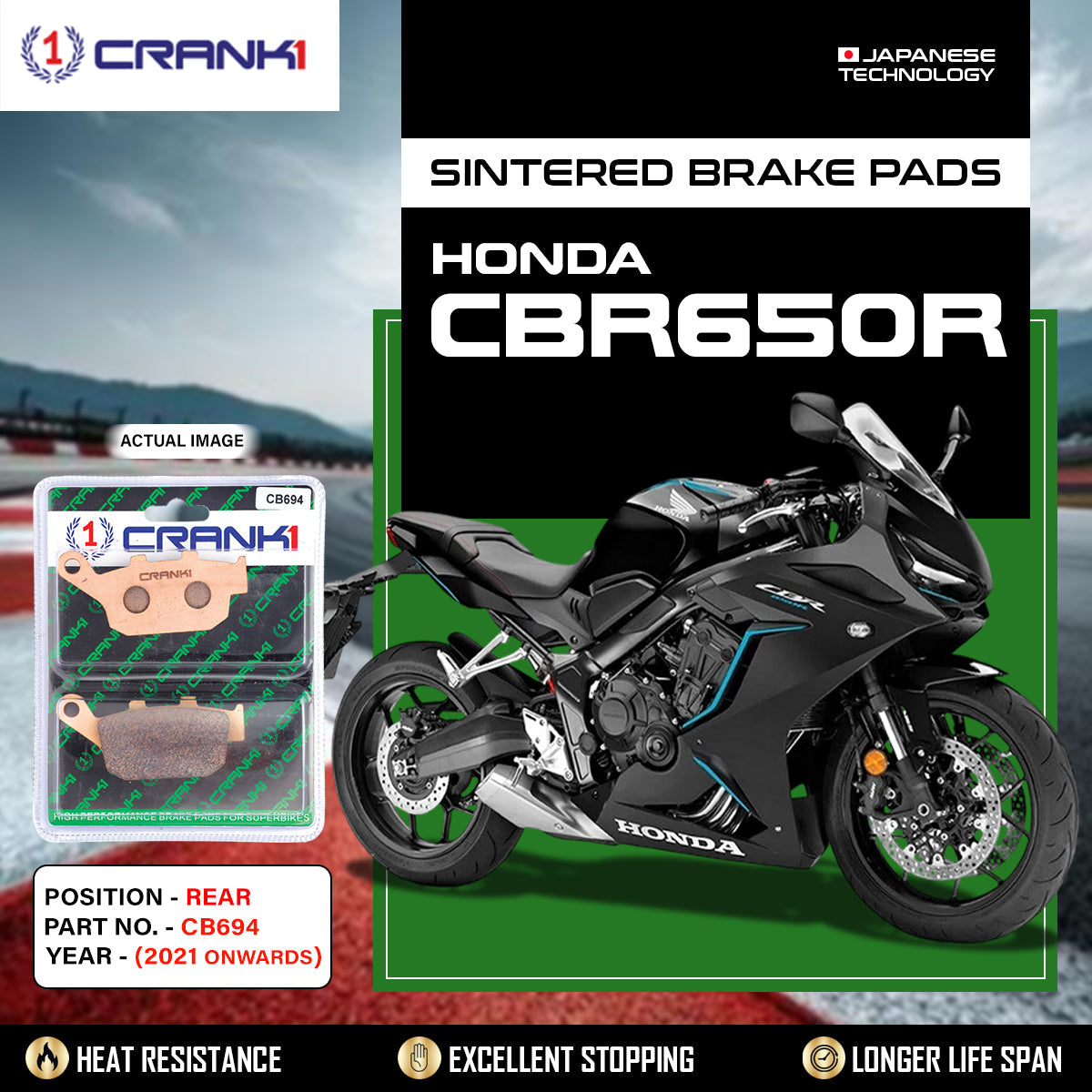 Sintered Brake Pads For Honda CBR650R (2021 Onwards) - Rear - CB694 - 1 Set