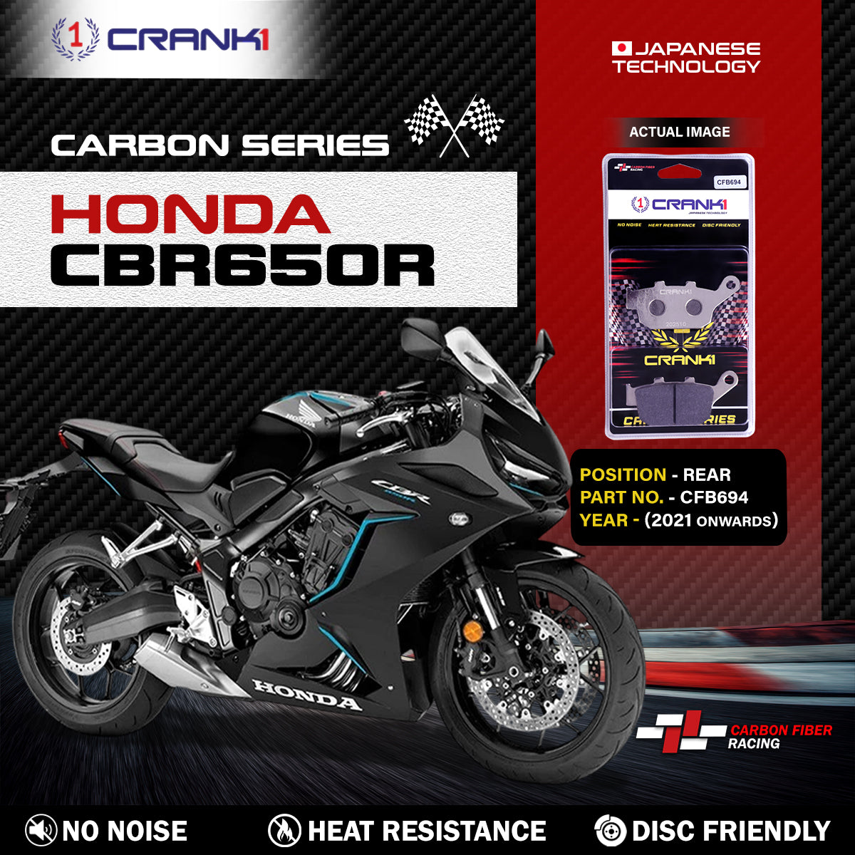 Carbon Brake Pads For Honda CBR650R (2021 Onwards) - Rear - CFB694 - 1 Set