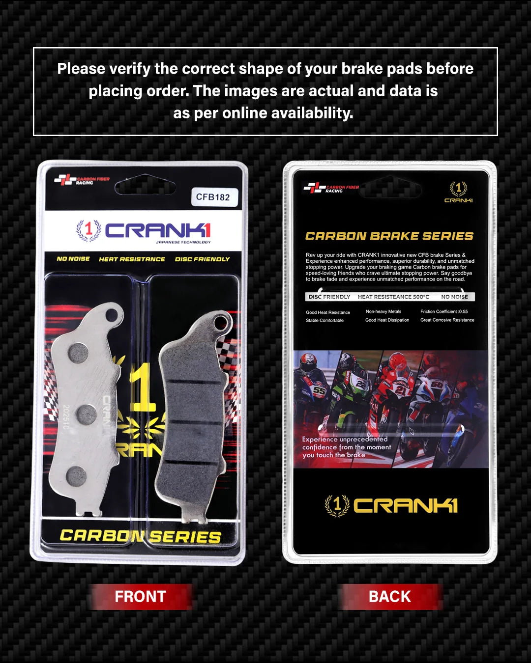 Carbon Brake Pads For Kawasaki Vulcan S (2015 Onwards) - Front - CFB182 - 1 Set