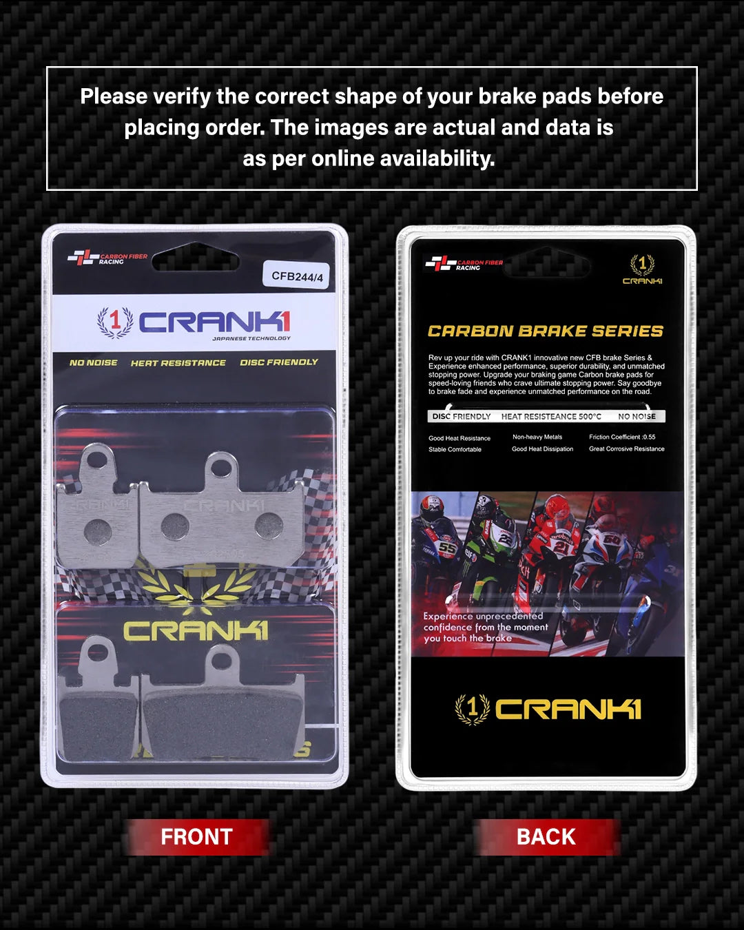 Carbon Brake Pads For Yamaha YZF-R1 (2015 Onwards) - Front - CFB244/4 - 2 Sets