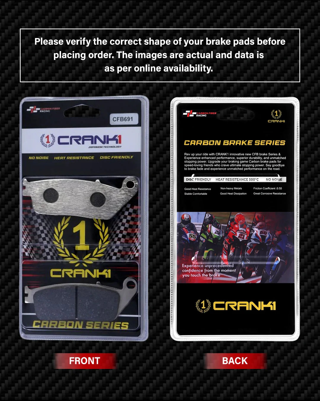 Carbon Brake Pads For Honda CB500X (2019-2023) - Front - CFB691 - 1 Set