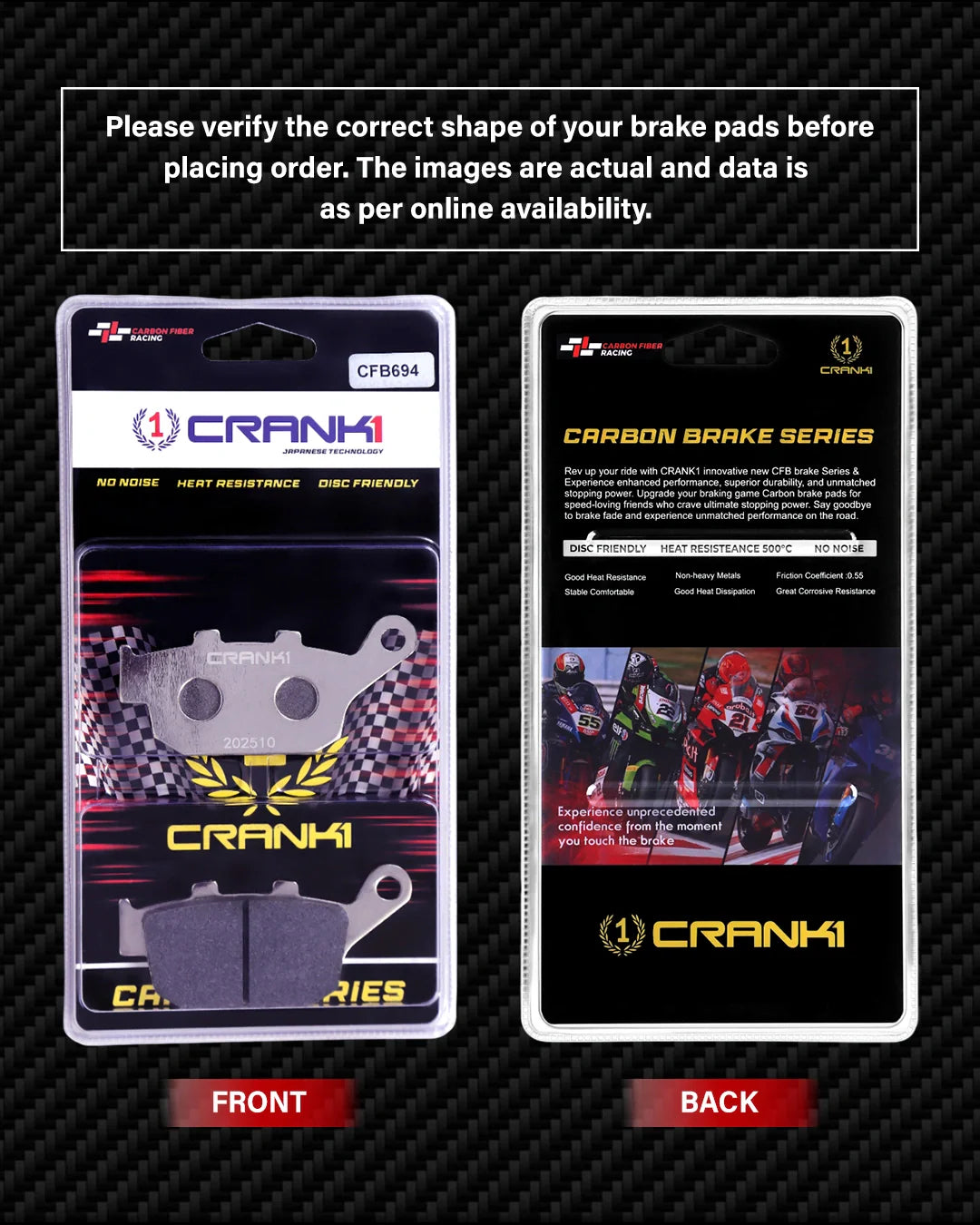 Carbon Brake Pads For Suzuki GW250 Inazuma (2014) - Rear - CFB694