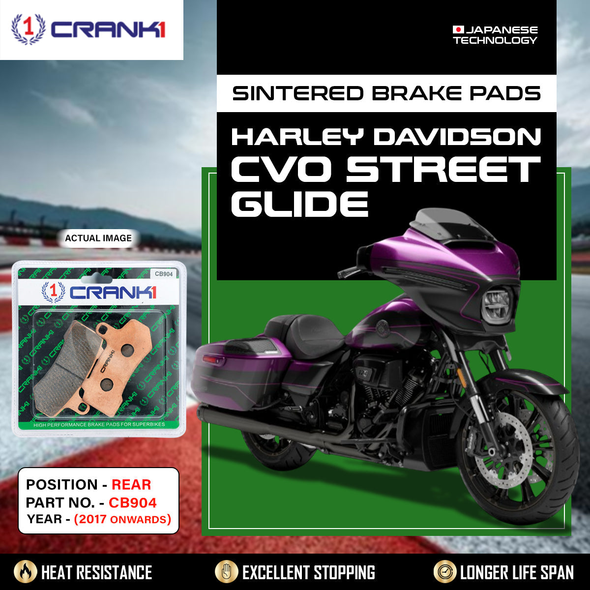 Sintered Brake Pads For Harley Davidson CVO Street Glide (2017 Onwards) - Rear - CB904 - 1 Set