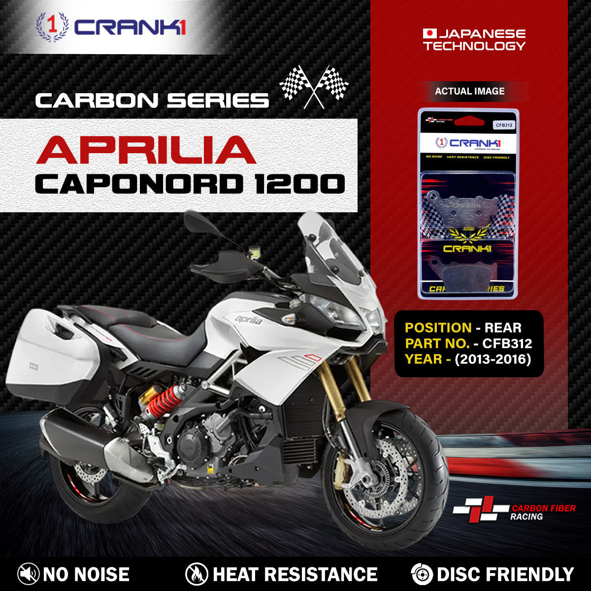 Carbon Brake Pads For Aprilia Caponord 1200 (2013-2016) - Rear - CFB312 - 1 Set
