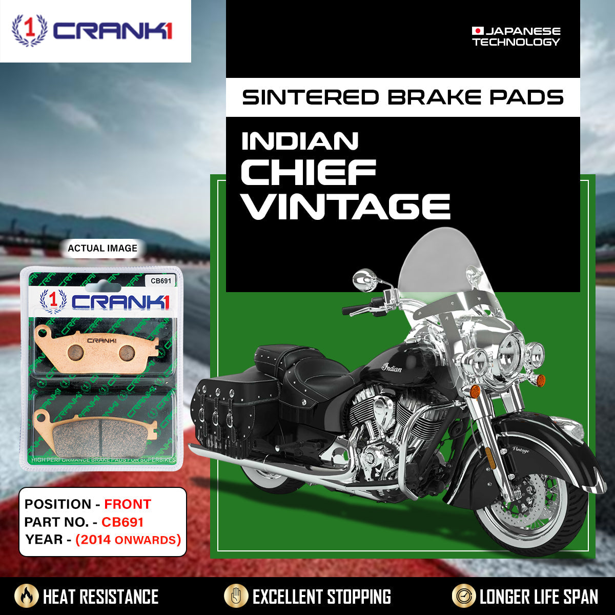 Sintered Brake Pads For Indian Chief Vintage (2014 Onwards) - Front - CB691 - 1 Set