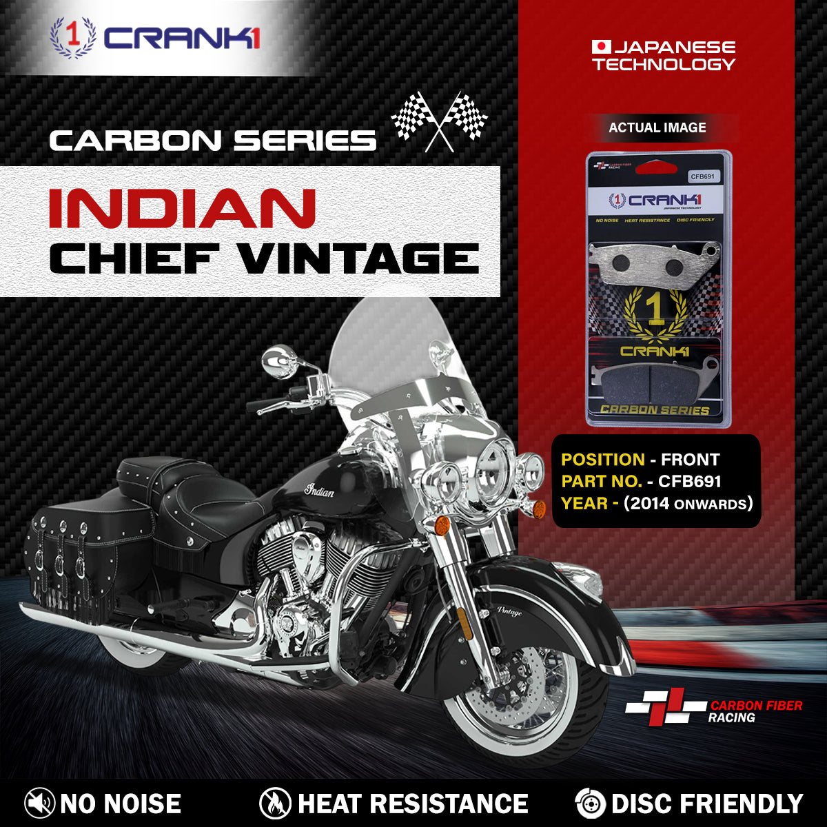 Carbon Brake Pads For Indian Chief Vintage (2014 Onwards) - Front - CFB691 - 1 Set