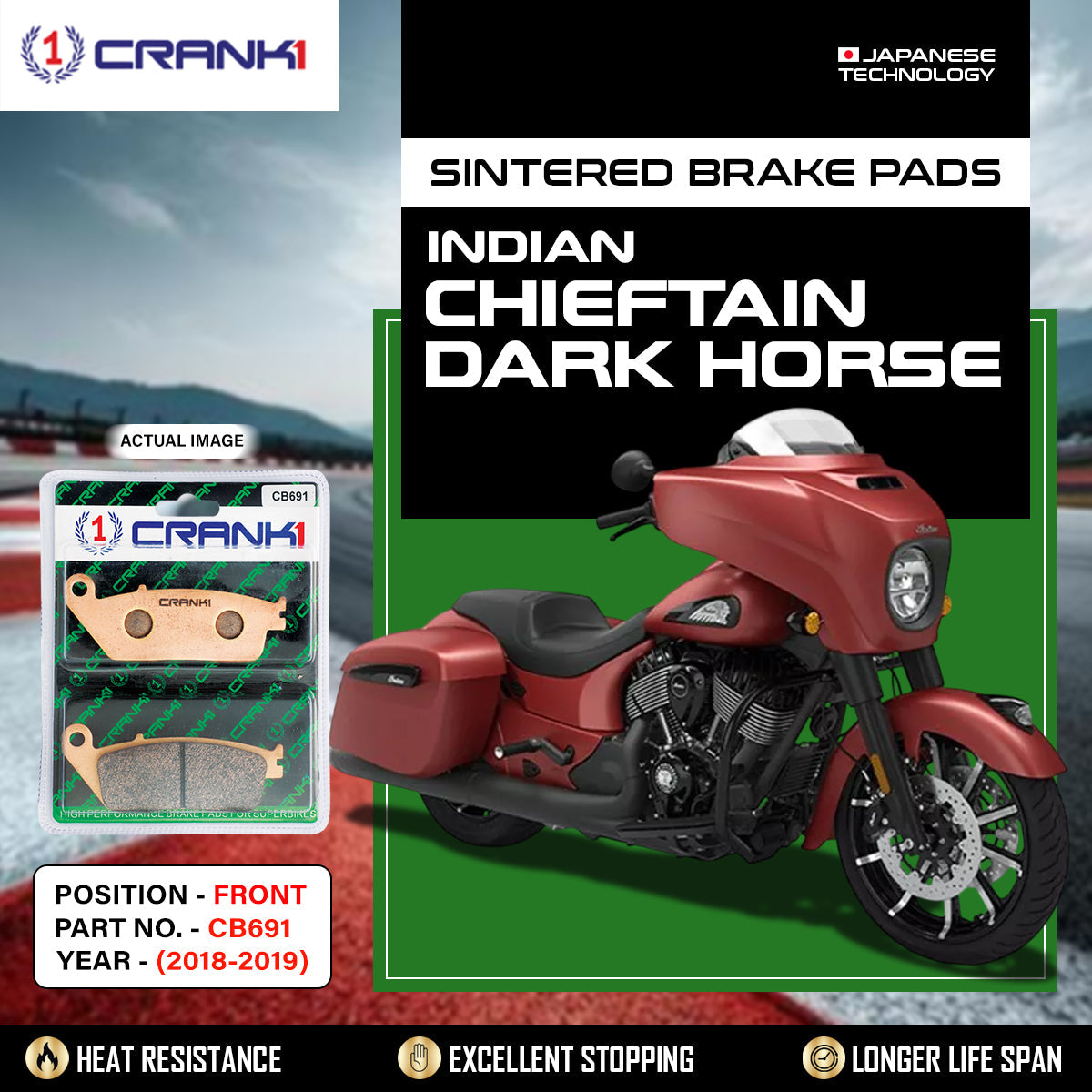 Sintered Brake Pads For Indian Chieftain Dark Horse (2018-2019) - Front - CB691 - 1 Set