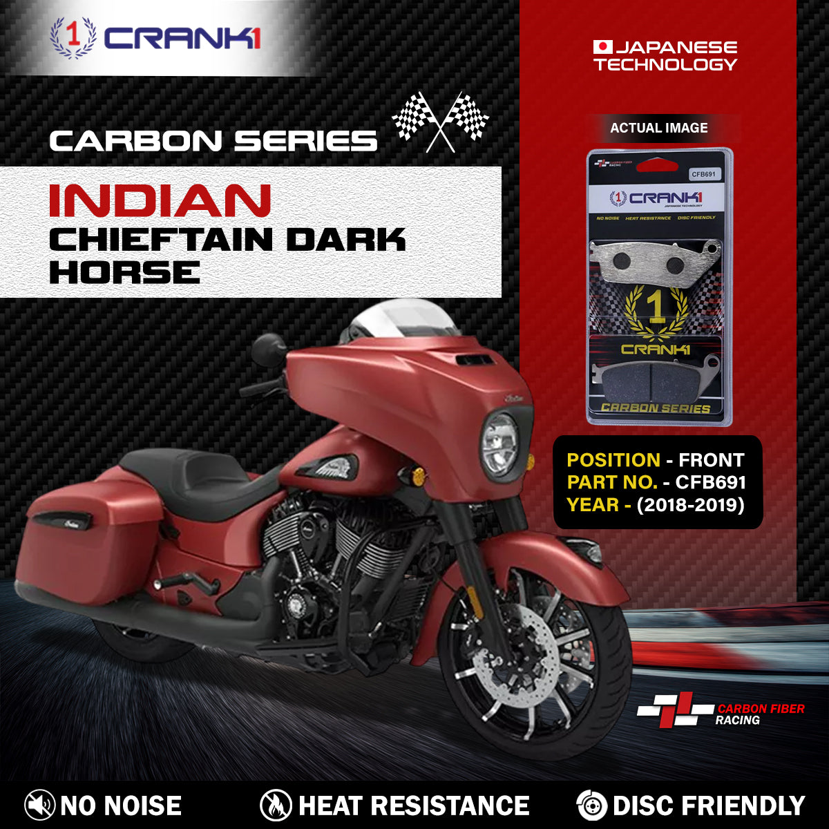 Carbon Brake Pads For Indian Chieftain Dark Horse (2018-2019) - Front - CFB691 - 1 Set