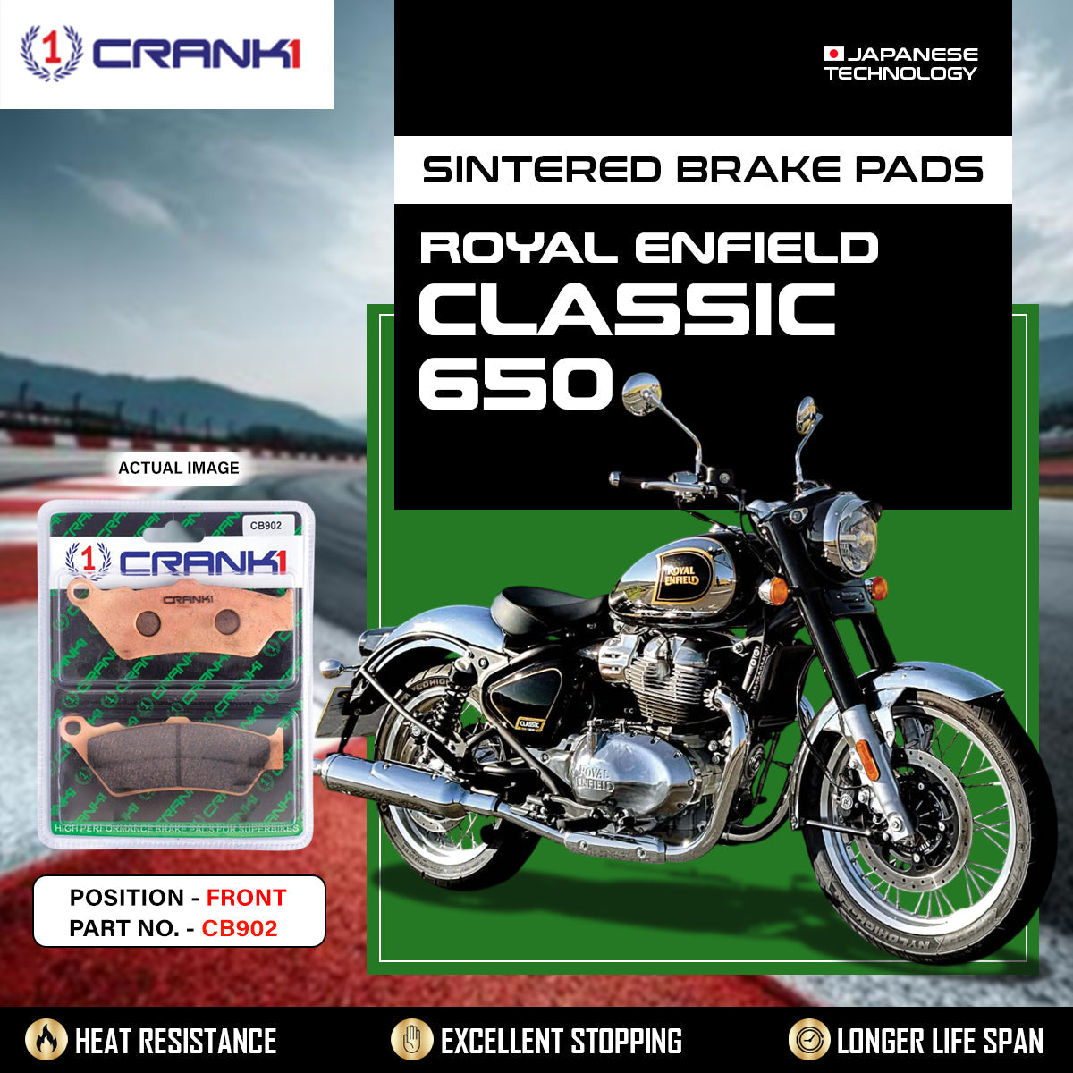 Sintered Brake Pads For Royal Enfield Classic 650 - Front - CB902 - 1 Set