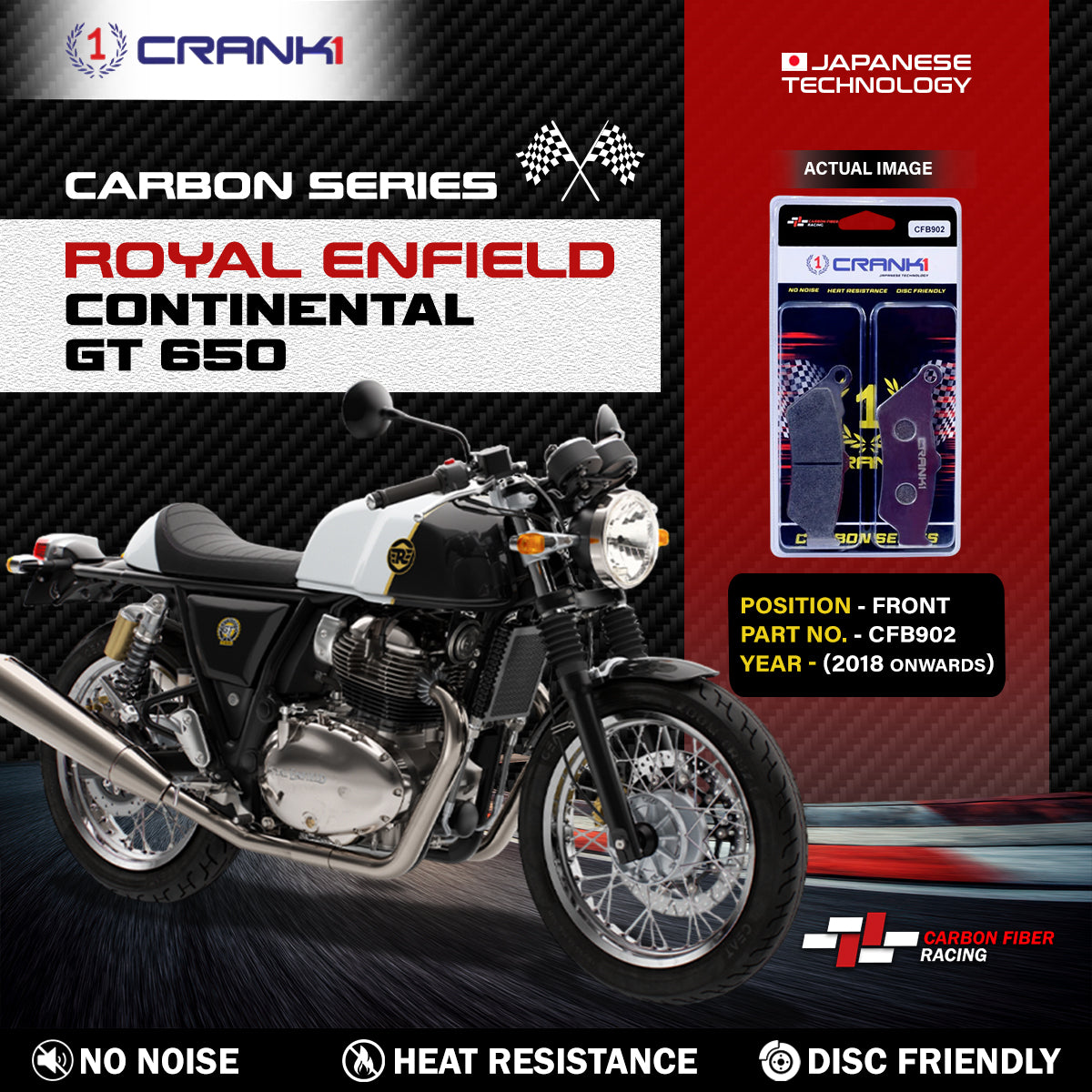Carbon Brake Pads For Royal Enfield Continental GT 650 (2018 Onwards) - Front - CFB902 - 1 Set