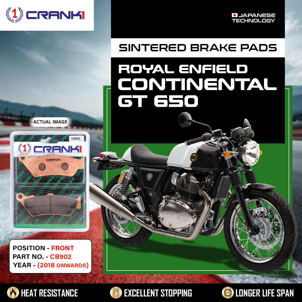 Sintered Brake Pads For Royal Enfield Continental GT 650 (2018 Onwards) - Front - CB902 - 1 Set