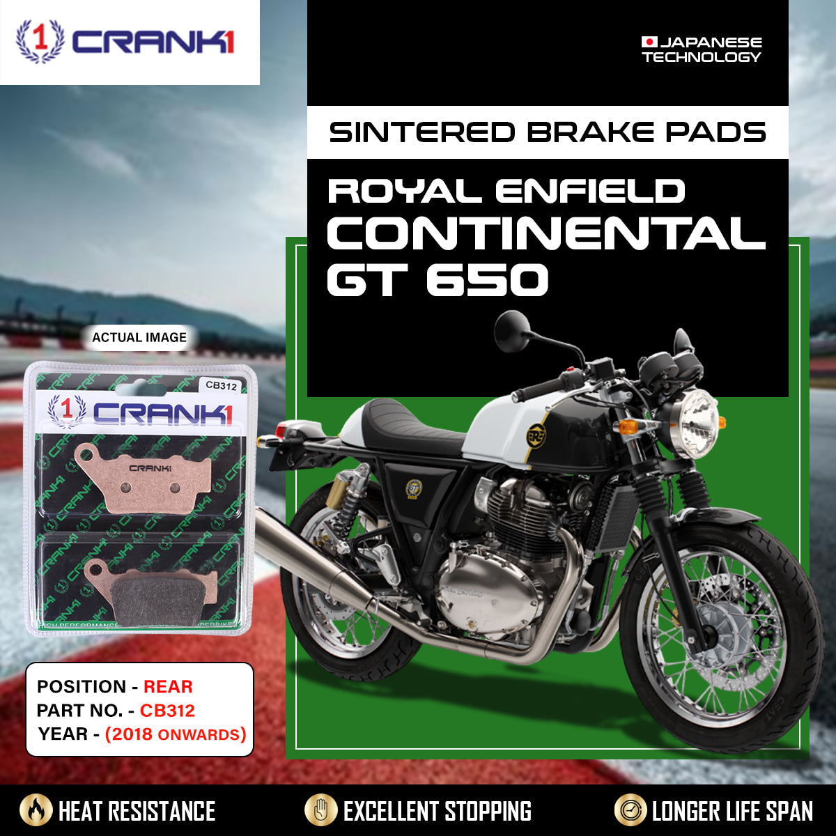 Sintered Brake Pads For Royal Enfield Continental GT 650 (2018 Onwards) - Rear - CB312 - 1 Set