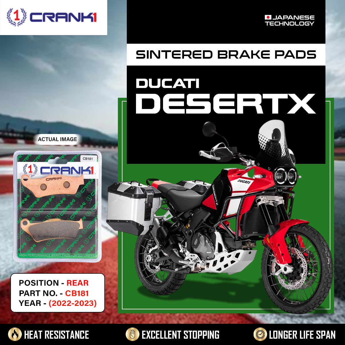 Sintered Brake Pads For Ducati DesertX (2022-2023) - Rear - CB181 - 1 Set