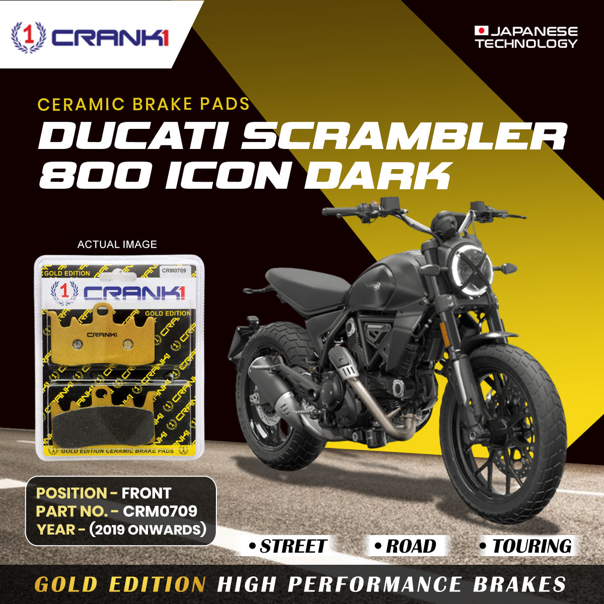 Ceramic Brake Pads For Ducati Scrambler 800 Icon Dark (2019 Onwards) - Front - CRM0709 - 2 Sets