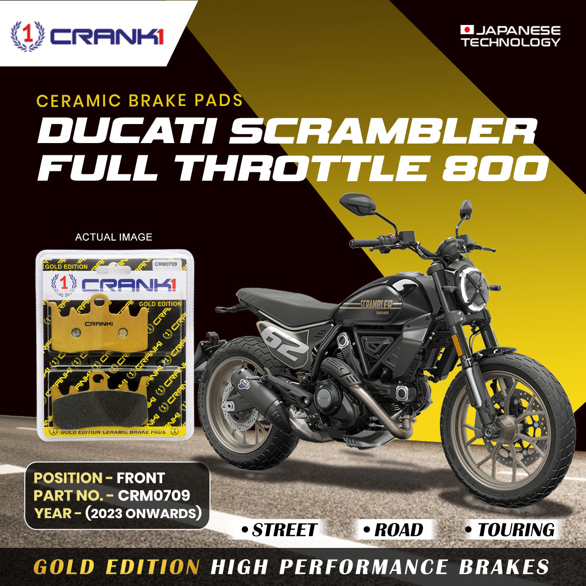 Ceramic Brake Pads For Ducati Scrambler Full Throttle 800 (2023 Onwards) - Front - CRM0709 - 2 Sets