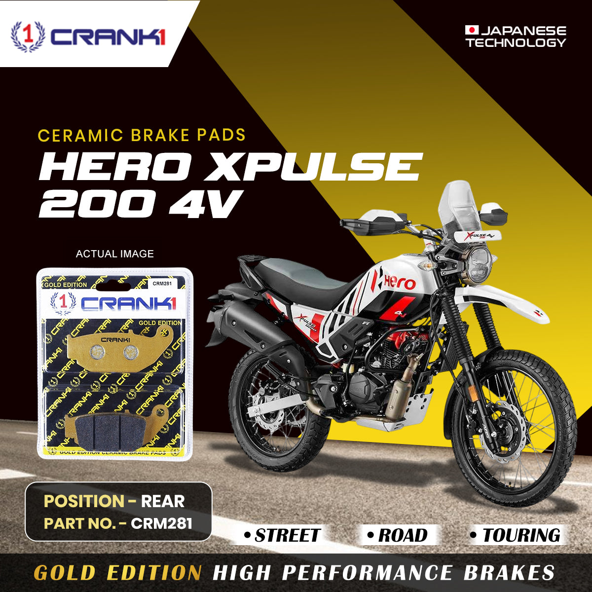 Ceramic Brake Pads For Hero Xpulse 200 4V - Rear - CRM281 - 1 Set