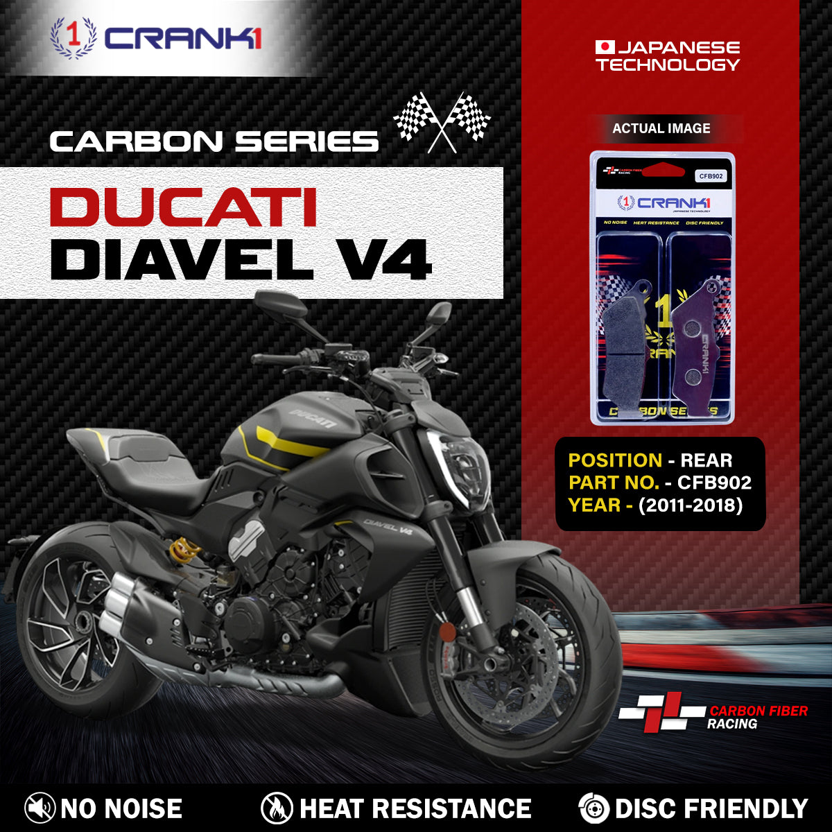 Carbon Brake Pads For Ducati Diavel V4 (2011-2018) - Rear - CFB902 - 1 Set