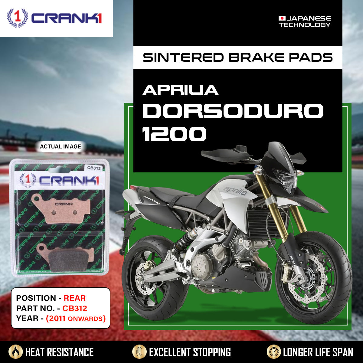 Sintered Brake Pads For Aprilia Dorsoduro 1200 (2011 Onwards) - Rear - CB312 - 1 Set