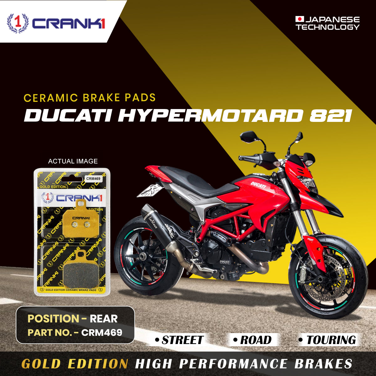 Ceramic Brake Pads For Ducati Hypermotard 821 - Rear - CRM469