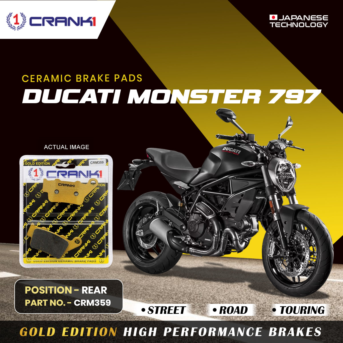 Ceramic Brake Pads For Duacti Monster 797 - Rear - CRM359 - 1 Set