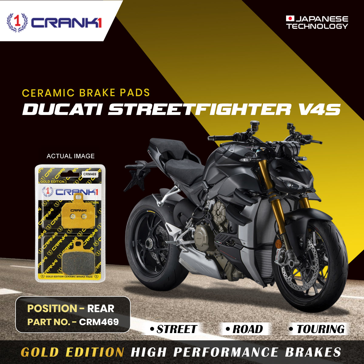 Ceramic Brake Pads For Ducati Streetfighter V4S - Rear - CRM469 - 1 Set