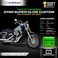 Battery For Harley Davidson Dyna Super Glide Custom - CB20L-BS - Factory Activated