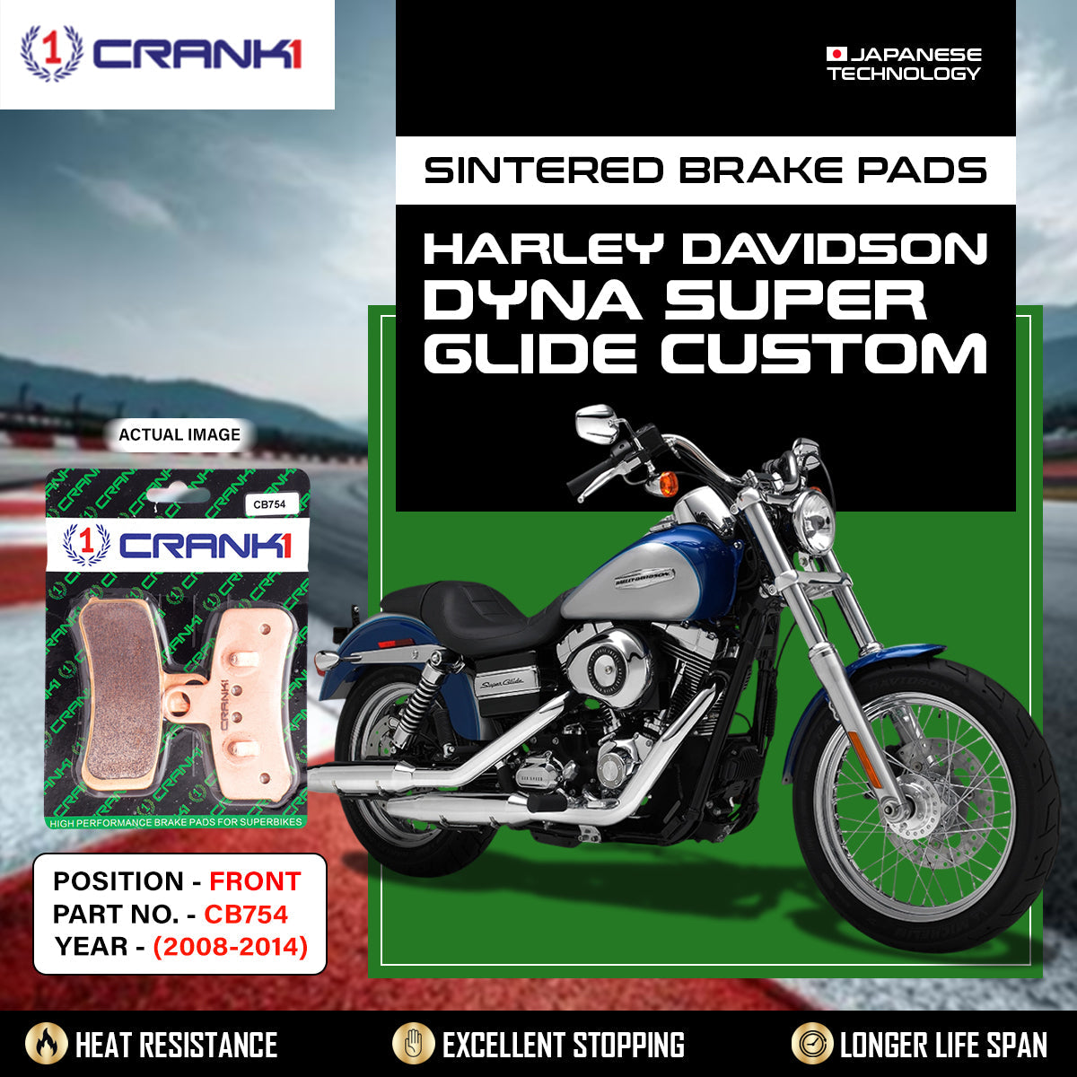 Sintered Brake Pads For Harley Davidson Dyna Super Glide Customs (2008-2014) - Front - CB754 - 1 Set