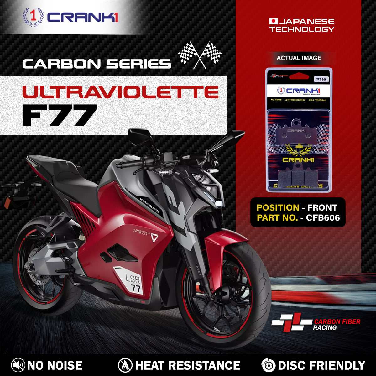 Carbon Brake Pads For Ultraviolette F77 - Front - CFB606 - 1 Set