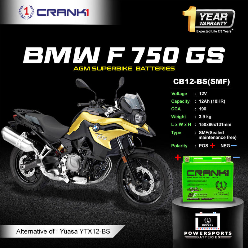 Battery For BMW F 750 GS (2015-2025) - CB12-BS - Factory Activated