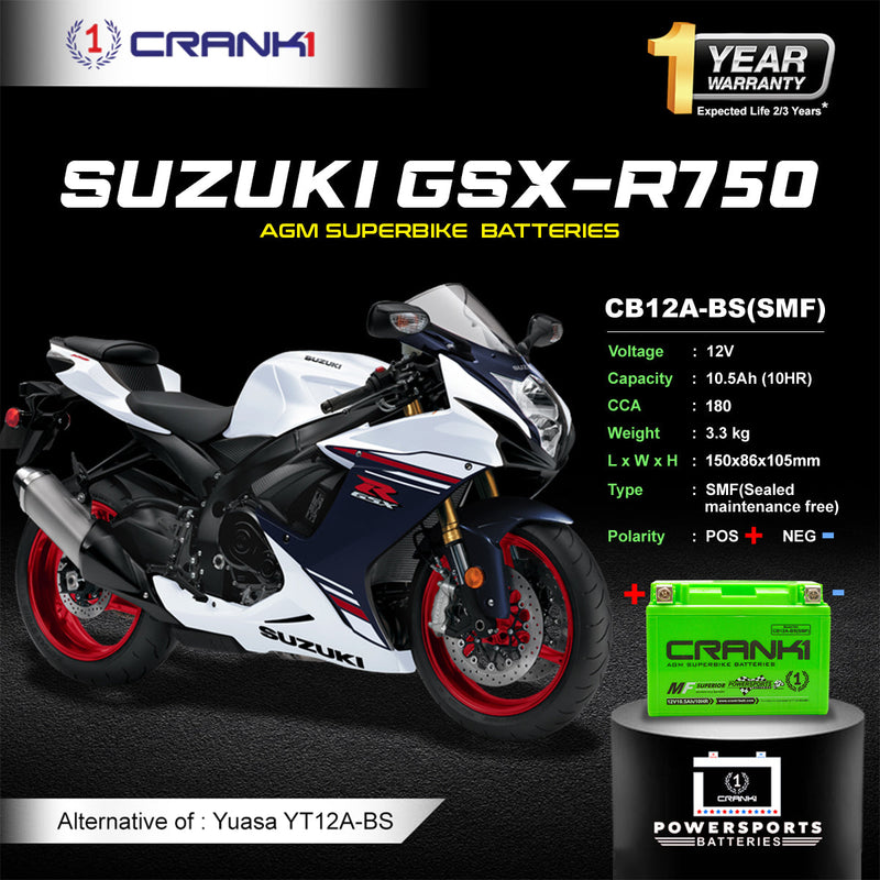 Battery For Suzuki GSX-R750 (2000-2023) - CB12A-BS - Factory Activated
