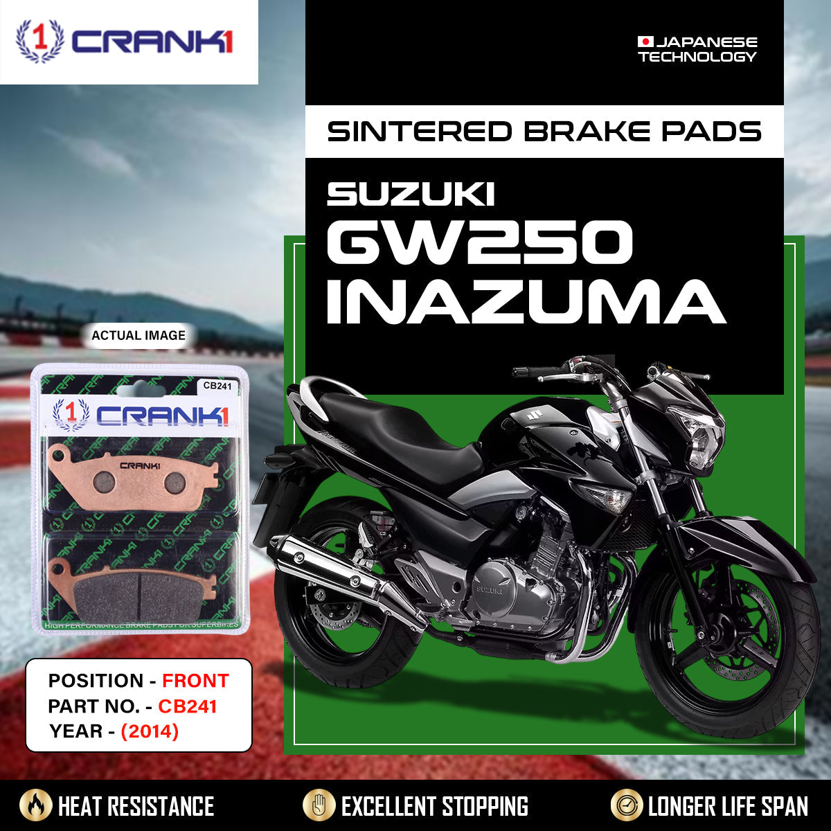 Sintered Brake Pads For Suzuki GW250 Inazuma (2014) - Front - CB241