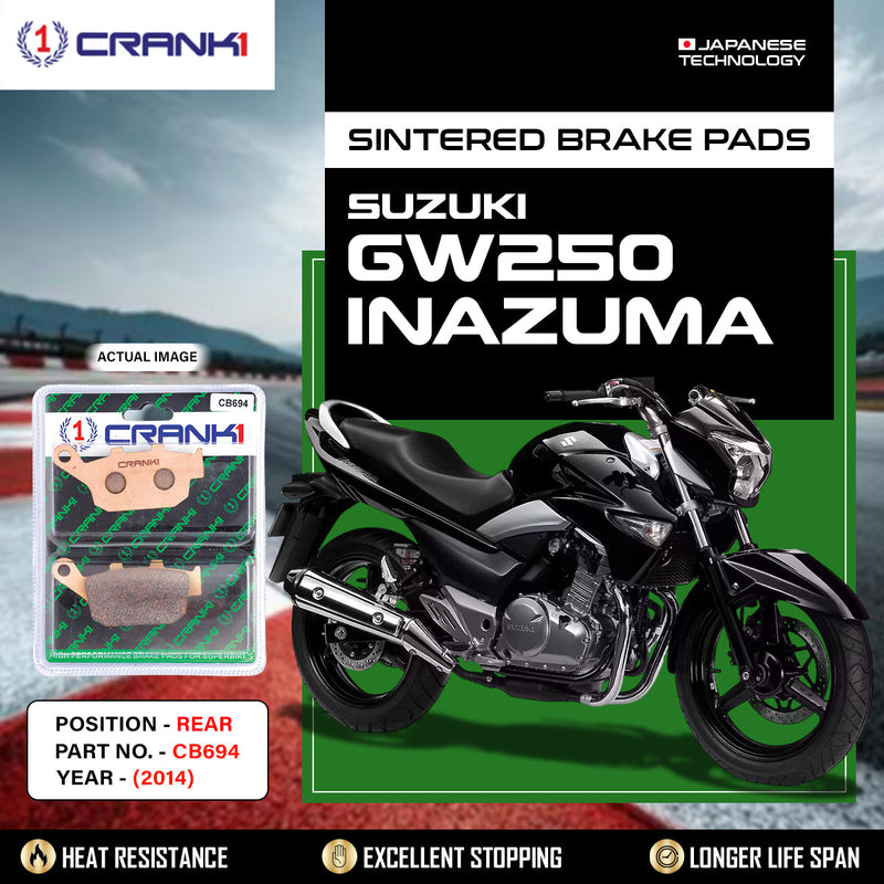 Sintered Brake Pads For Suzuki GW250 Inazuma (2014) - Rear - CB694 - 1 Set