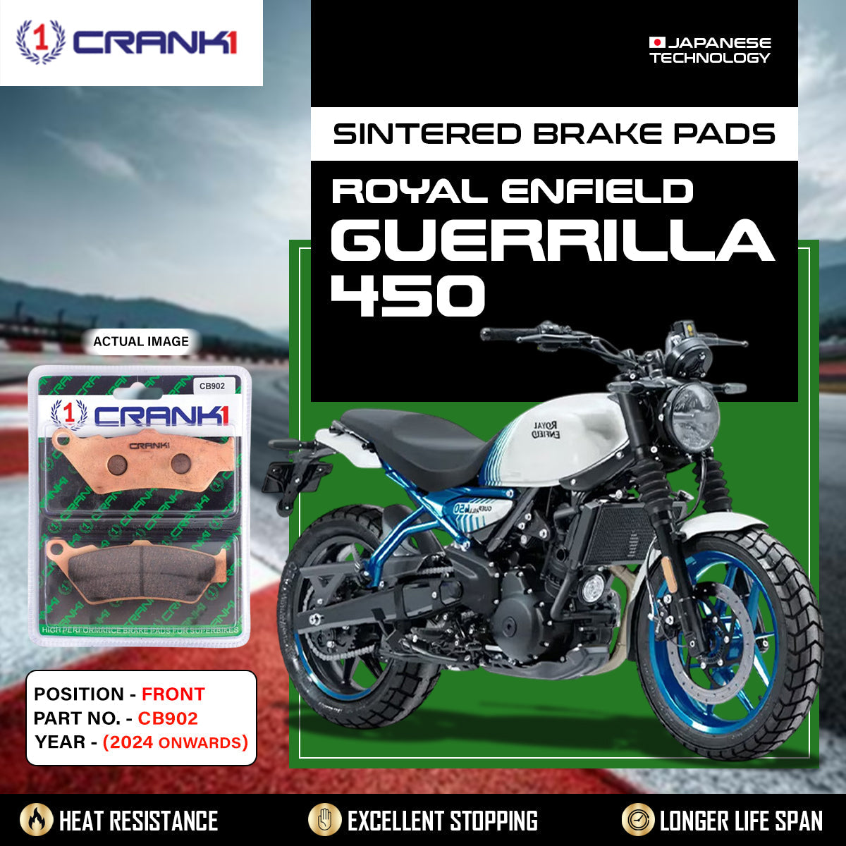 Sintered Brake Pads For Royal Enfield Guerrilla 450 (2024 Onwards) - Front - CB902 - 1 Set