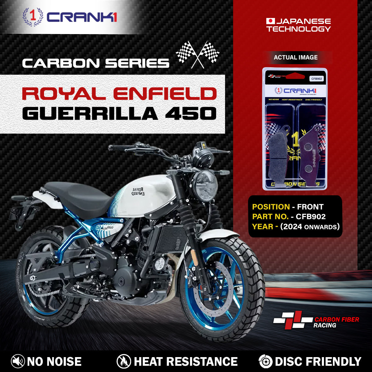 Carbon Brake Pads For Royal Enfield Guerrilla 450 (2024 Onwards) - Front - CFB902 - 1 Set