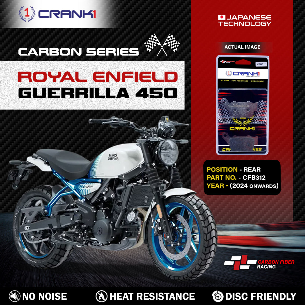 Carbon Brake Pads For Royal Enfield Guerrilla 450 (2024 Onwards) - Rear - CFB312 - 1 Set