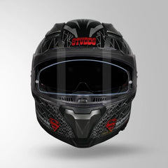 STUDDS HELIOS SUPERMAN EDITION GREY WITH METALLIC FOIL N2-RED