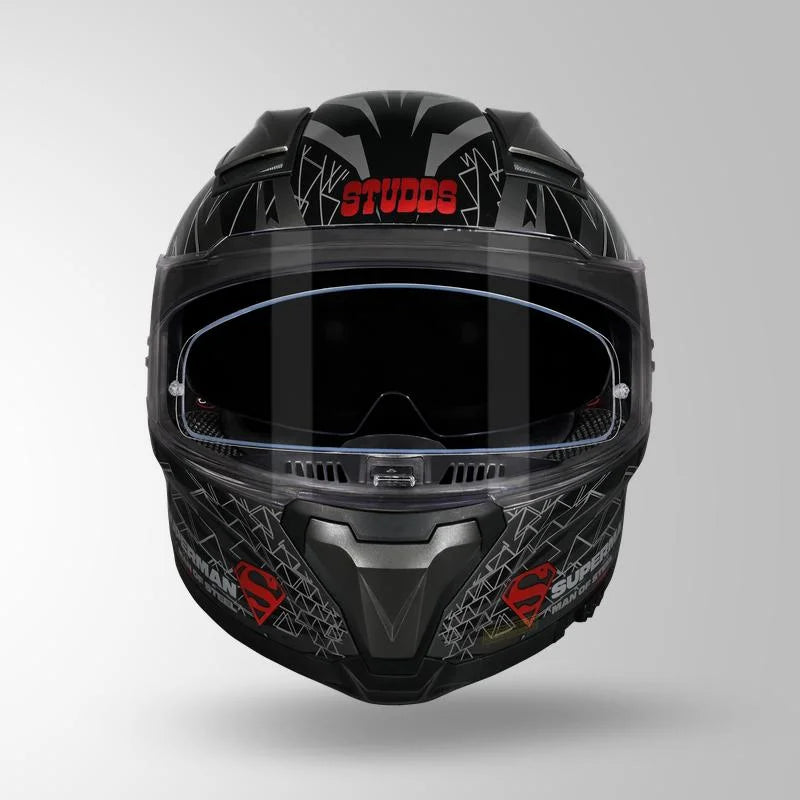STUDDS HELIOS SUPERMAN EDITION GREY WITH METALLIC FOIL N2-RED