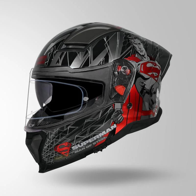 STUDDS HELIOS SUPERMAN EDITION GREY WITH METALLIC FOIL N2-RED