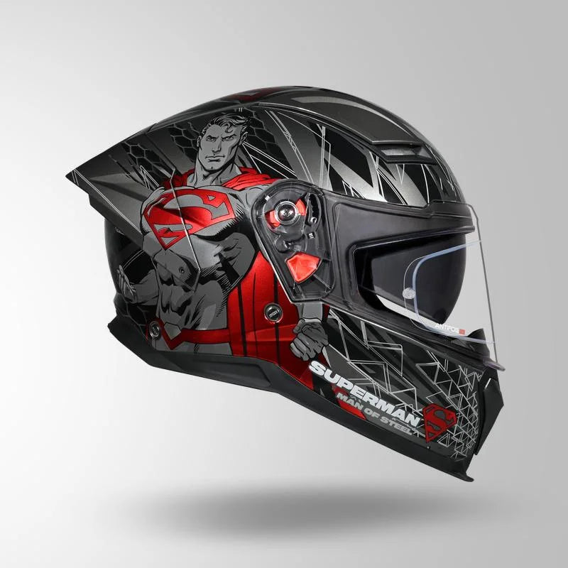 STUDDS HELIOS SUPERMAN EDITION GREY WITH METALLIC FOIL N2-RED