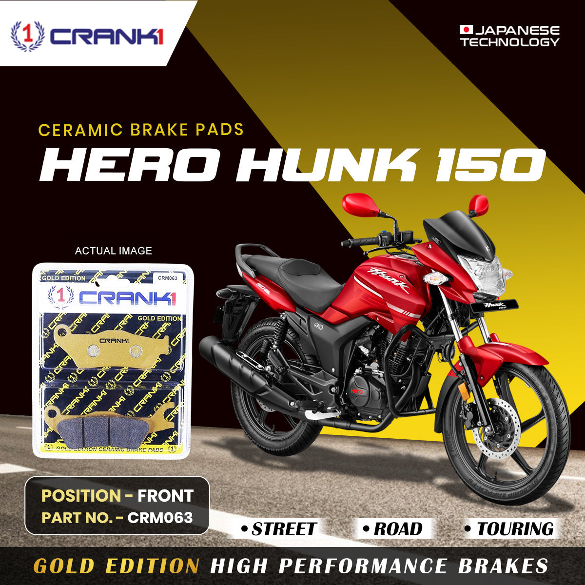 Ceramic Brake Pads For Hero Hunk 150CC - Front - CRM063 - 1 Set