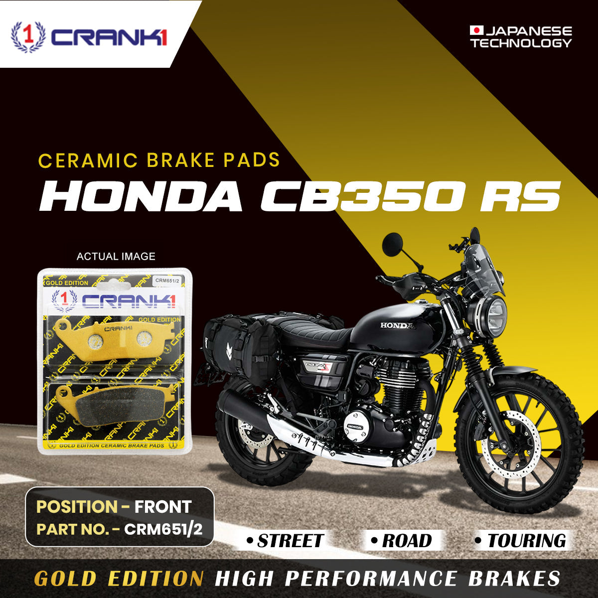 Ceramic Brake Pads For Honda CB350 RS - Front - CRM651/2 - 1 Set