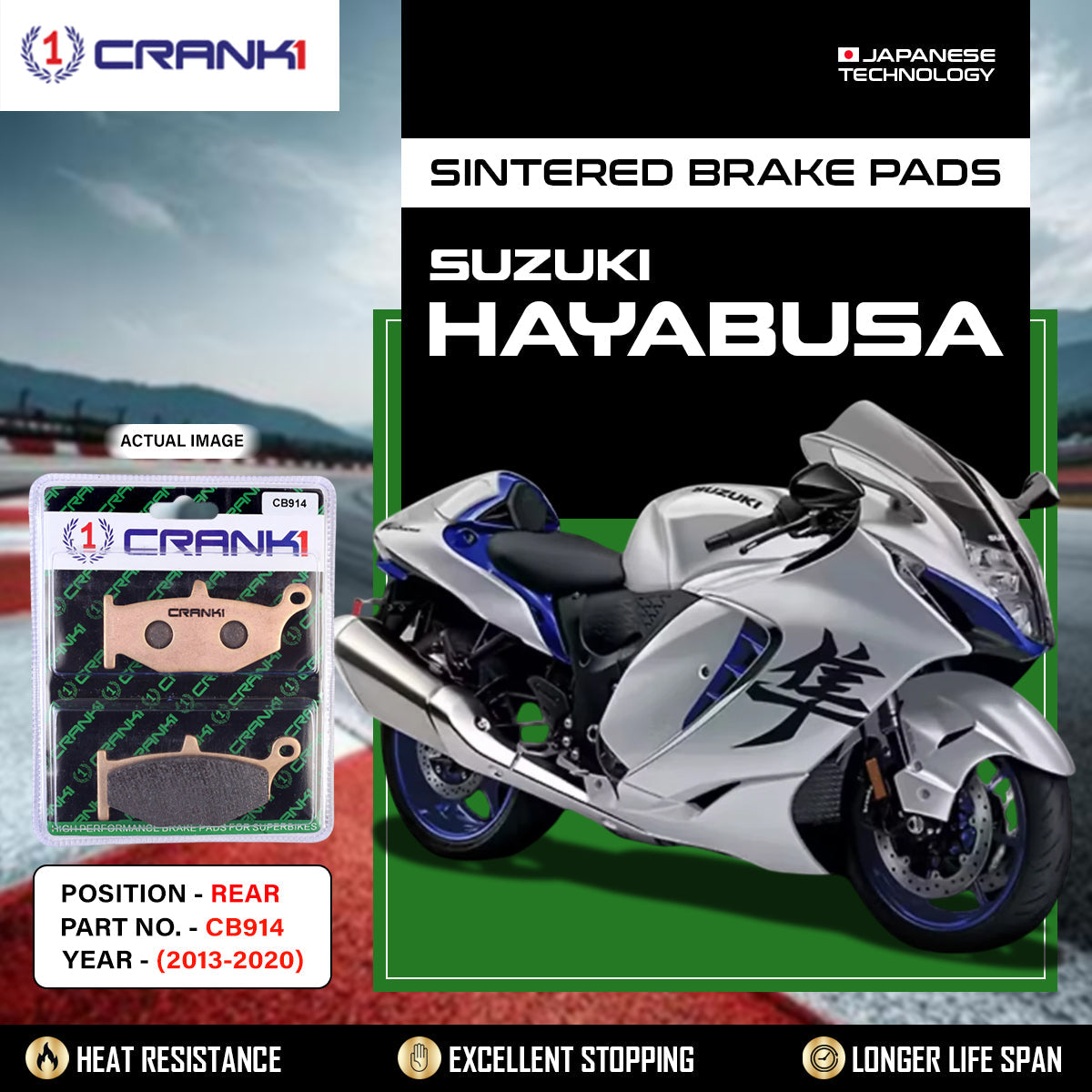 Sintered Brake Pads For Suzuki Hayabusa (2013-2020) - Rear - CB914 - 1 Set
