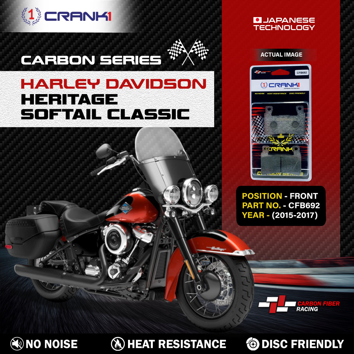 Carbon Brake Pads For Harley Davidson Heritage Softail Classic (2015-2017) - Front - CFB692 - 1 Set