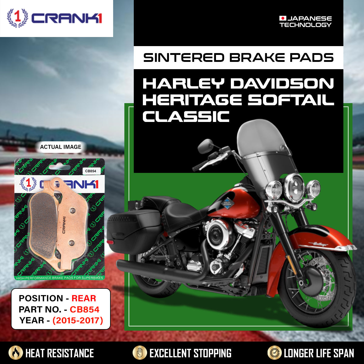 Sintered Brake Pads For Harley Davidson Heritage Softail Classic (2015-2017) - Rear - CB854 - 1 Set