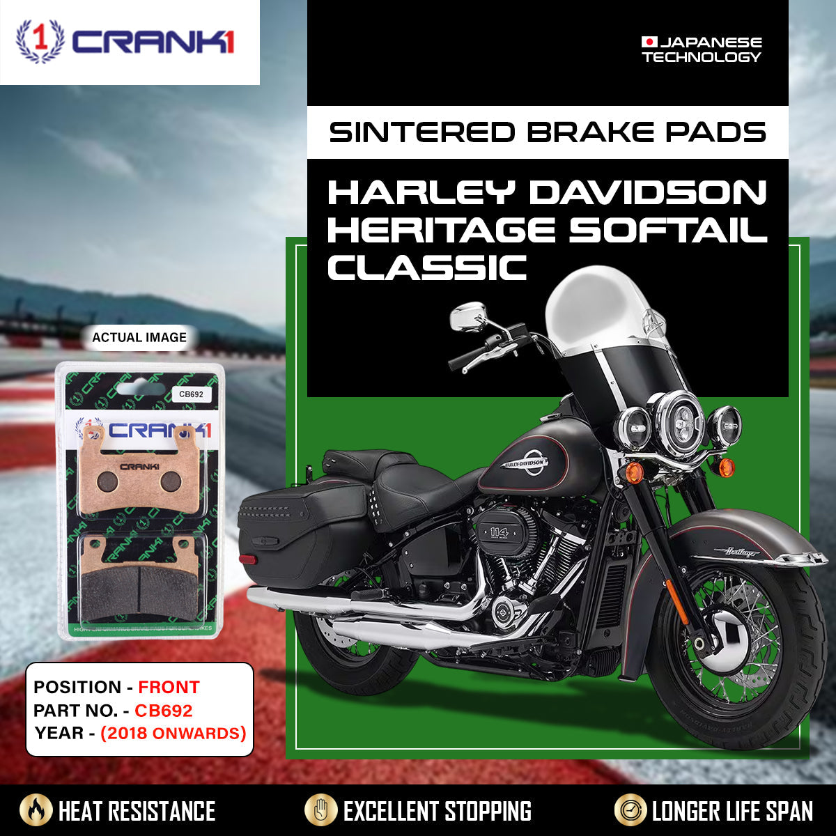 Sintered Brake Pads For Harley Davidson Heritage Softail Classic (2018 Onwards) - Front - CB692 - 1 Set