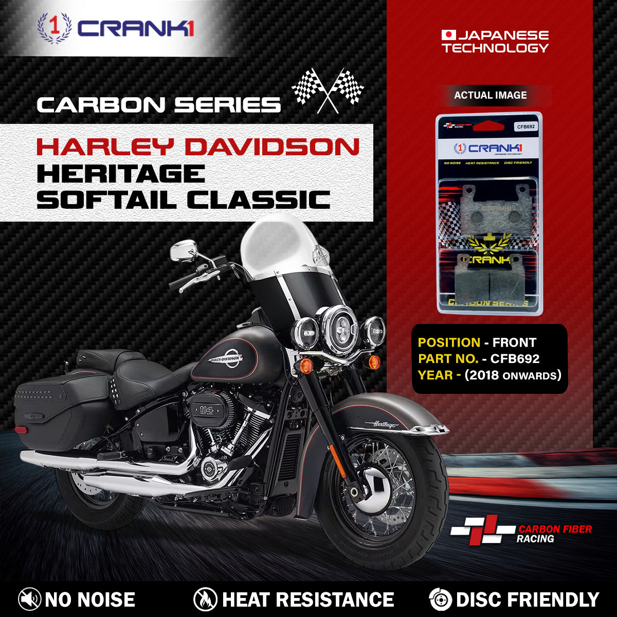 Carbon Brake Pads For Harley Davidson Heritage Softail Classic (2018 Onwards) - Front - CFB692 - 1 Set