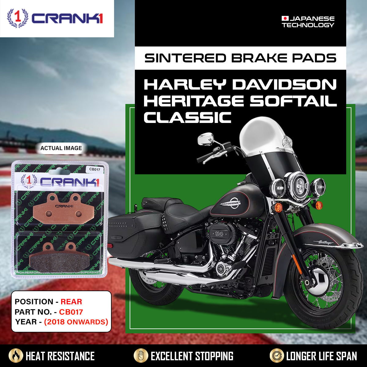 Sintered Brake Pads For Harley Davidson Heritage Softail Classic (2018 Onwards) - Rear - CB017 - 1 Set